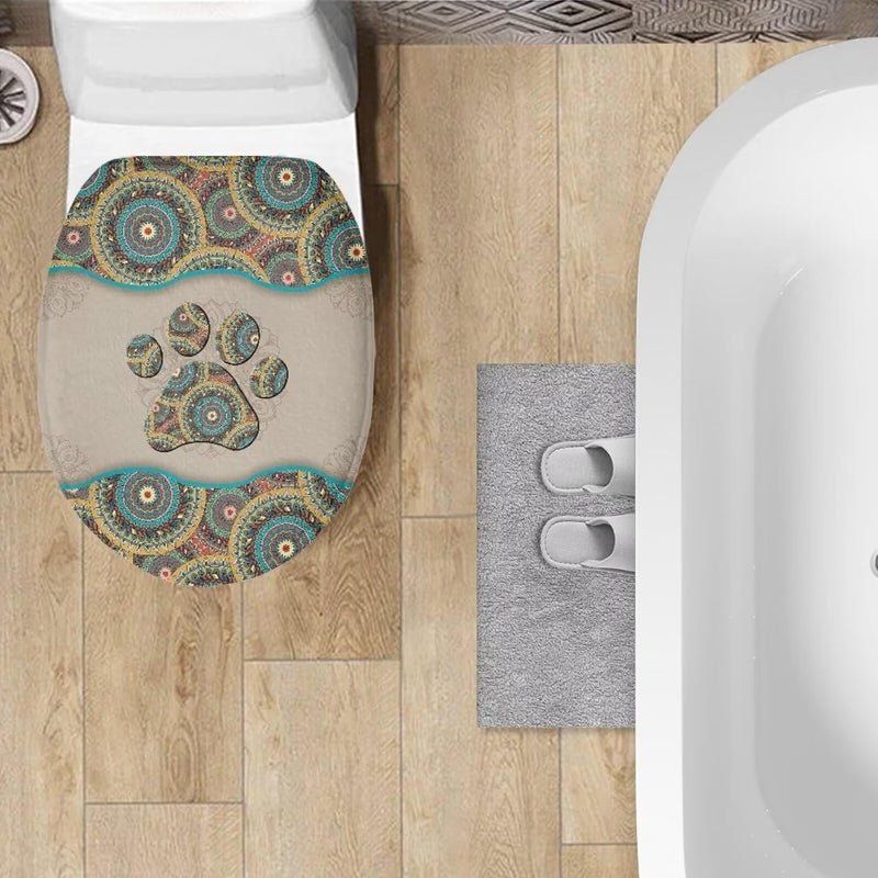 Flashideas Dog Paw Prints Toilet Lid Cover Bathroom Decoration Accessories Bathroom Toilet Lid Soft Plush Seat Covers Seat Covers Fits Most Lids for Accessories Decor - Image 3